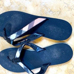 Burberry Black and Plaid Sandals